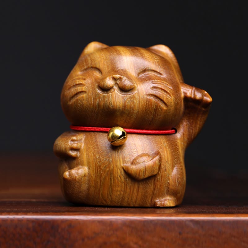 Buddha Stones Green Sandelwood Small Mini Cute Lucky Cat Peace Dekorationen - Grünes Sandelholz 4,5*5cm - image 1