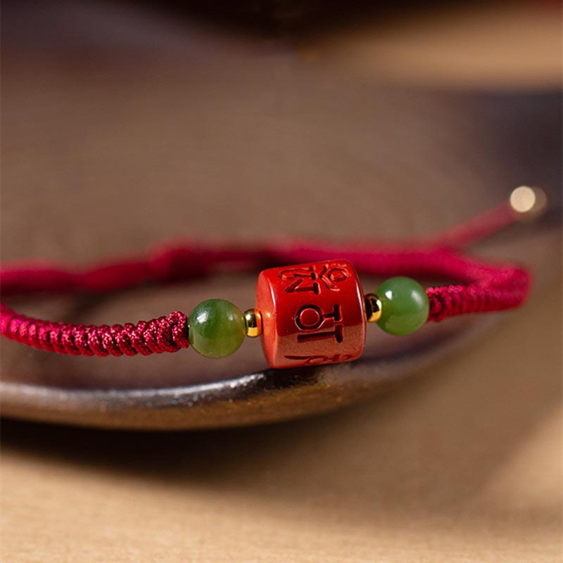 Armband aus geflochtenem Seil von Buddha Stones Tibetan Cinnabar Om Mani Padme Hum mit Gravur und Segen