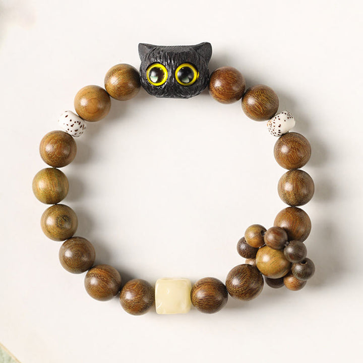 Buddha Stones Grünes Sandelholz Ebenholz Holz Katze Frieden beruhigendes Armband - image 6