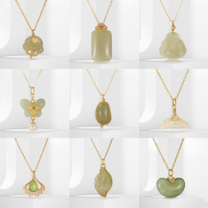 925 Sterling Silber natürliche Hetian Jade Cyan Jade Glück lachender Buddha Schmetterling Halskette Anhänger - image 43