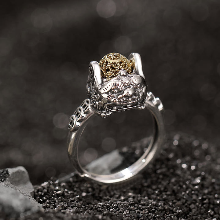 Buddha Stones 925 Sterling Silber PiXiu Kupfer Münze Reichtum verstellbarer Ring - 54–60 mm (einstellbar)/US7–9 (einstellbar) - image 0