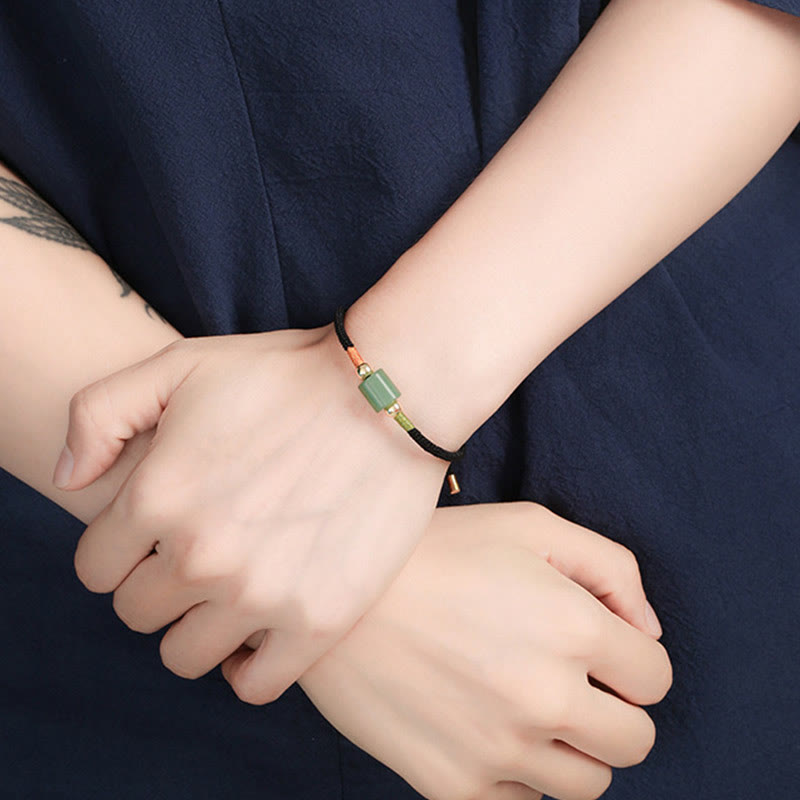 Buddha Stones Tibet Handgefertigtes grünes Aventurin- und rotes Malachit-Glücksschutz-Armband aus geflochtenem Seil