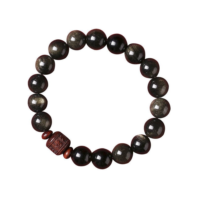 Buddha Stones, natürlicher Goldglanz-Obsidian, Regenbogen-Obsidian, Om Mani Padme Hum Fu, Charakter-Heilungsarmband