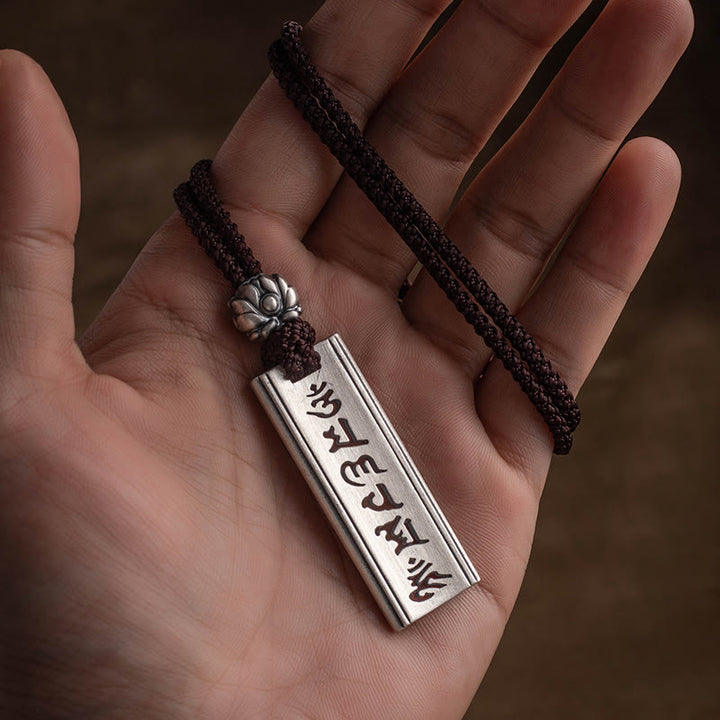 Buddha Stones 999 Sterling Silber Om Mani Padme Hum Halskette mit Lotus-Weisheitsgravur - Om Mani Padme Hum (Liebe♥Fokus) - image 0