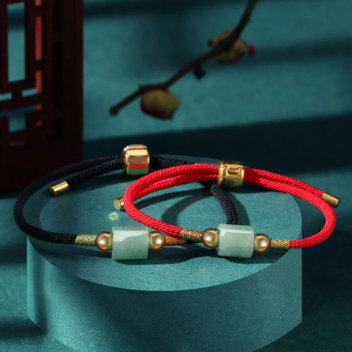 Buddha Stones Tibet Handgefertigtes grünes Aventurin- und rotes Malachit-Glücksschutz-Armband aus geflochtenem Seil