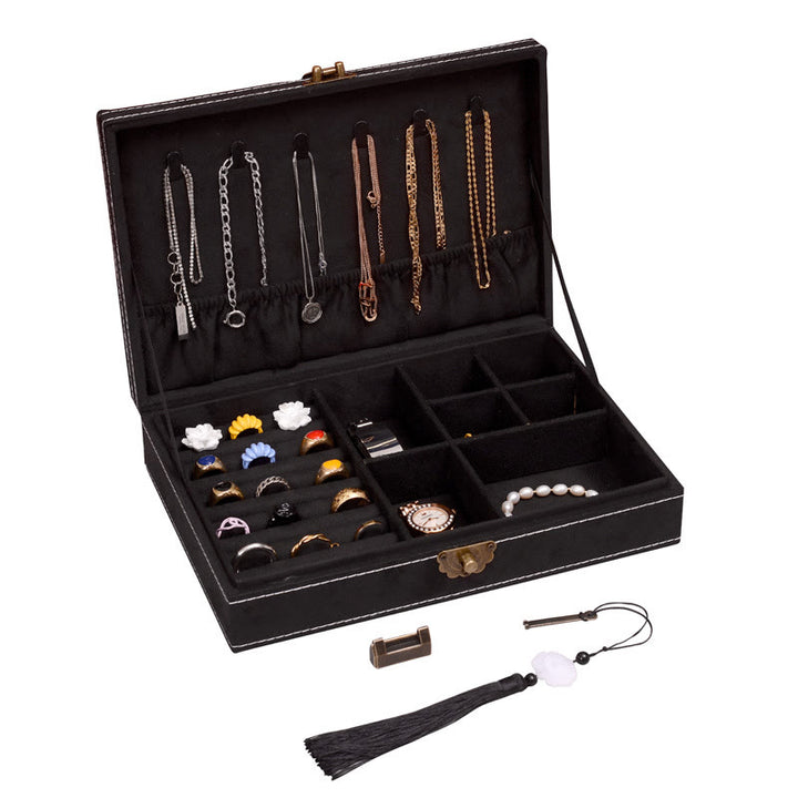 Buddha Stones, schlichtes Design, Schmuckschatulle, Organizer, einlagige Flanell-Schmuckaufbewahrungsbox mit Schloss - Schwarz 28 cm x 19 cm x 6,5 cm - image 18