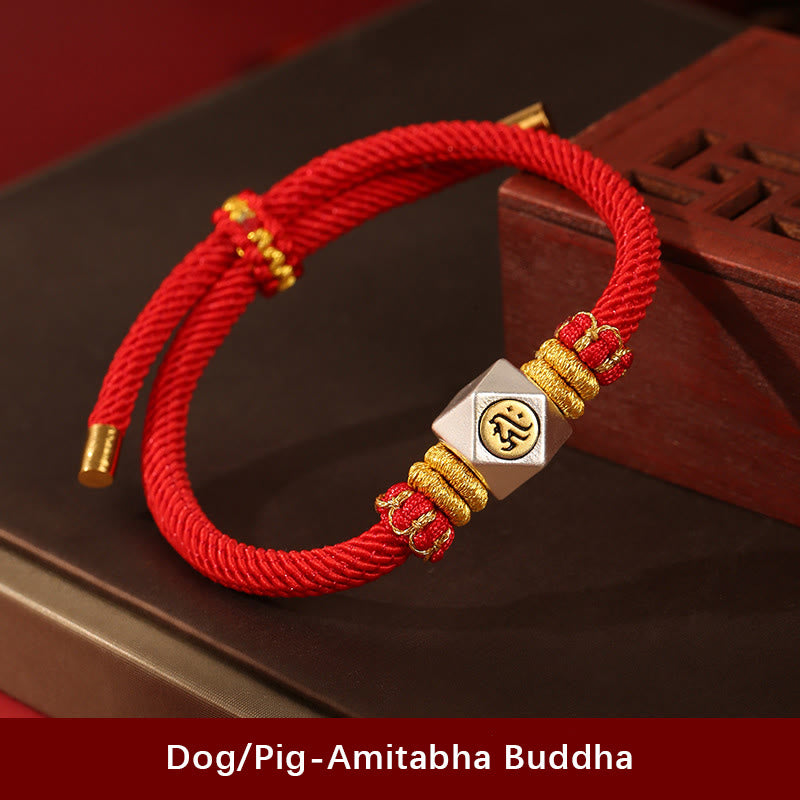 Buddha Stones 999 Sterling Silber Chinesisches Sternzeichen Natal Buddha Rotes Seil GlĂŒck StĂ€rke Handgefertigtes Kinderarmband