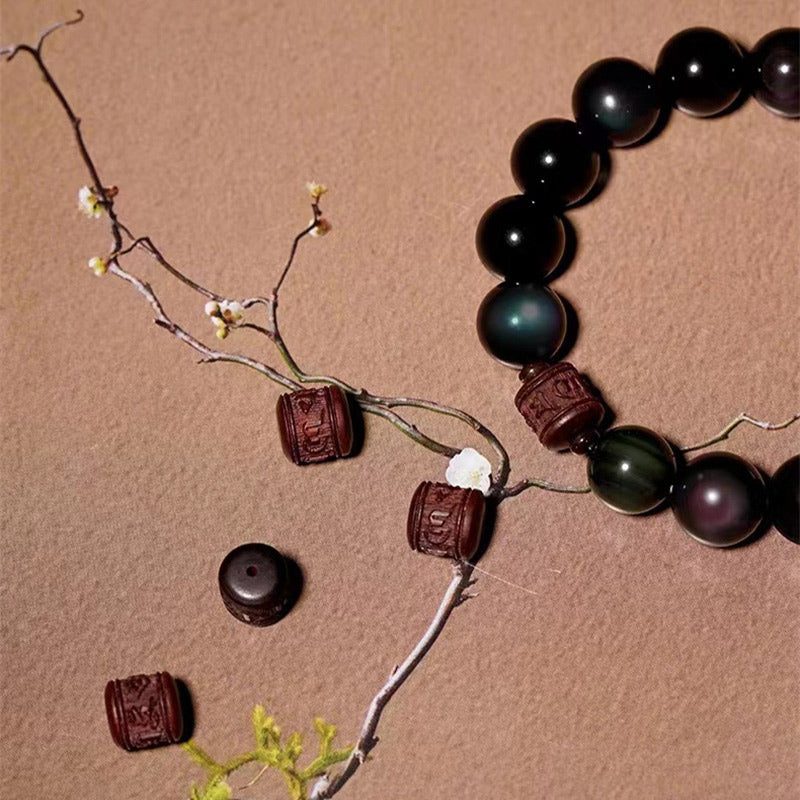 Buddha Stones, natürlicher Goldglanz-Obsidian, Regenbogen-Obsidian, Om Mani Padme Hum Fu, Charakter-Heilungsarmband