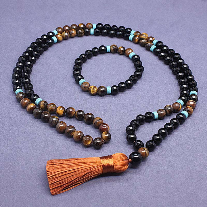 Buddha Stones, tibetischer schwarzer Onyx, friedliches Mala-Set