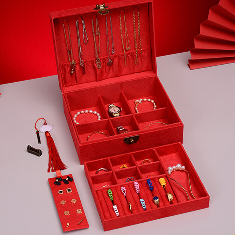 Buddha Stones, schlichtes Design, Schmuckkästchen, Organizer, zweilagige Schmuck-Aufbewahrungsbox, Flanell-Box mit Schloss - image 20