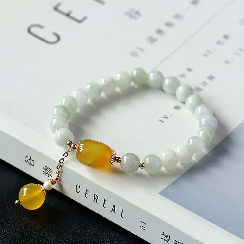 Buddha Stones Schutzarmband aus natürlichem Weiß Jade-Achat