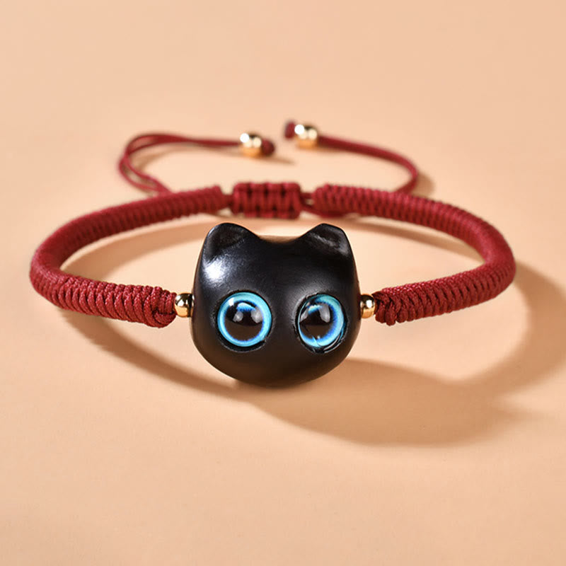 Buddha Stones Ebenholz-Katzenkopf-Muster, geflochtenes Armband mit Friedens-King-Kong-Knoten - image 4