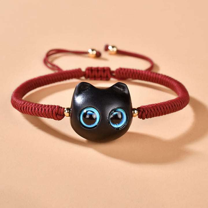 Buddha Stones Ebenholz-Katzenkopf-Muster, geflochtenes Armband mit Friedens-King-Kong-Knoten - image 4