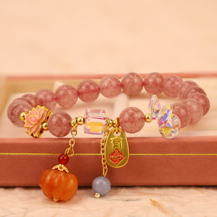 Buddha-Steine, natürlicher Erdbeerquarz, Fu-Charakter, Kürbis-Charme, positives Armband