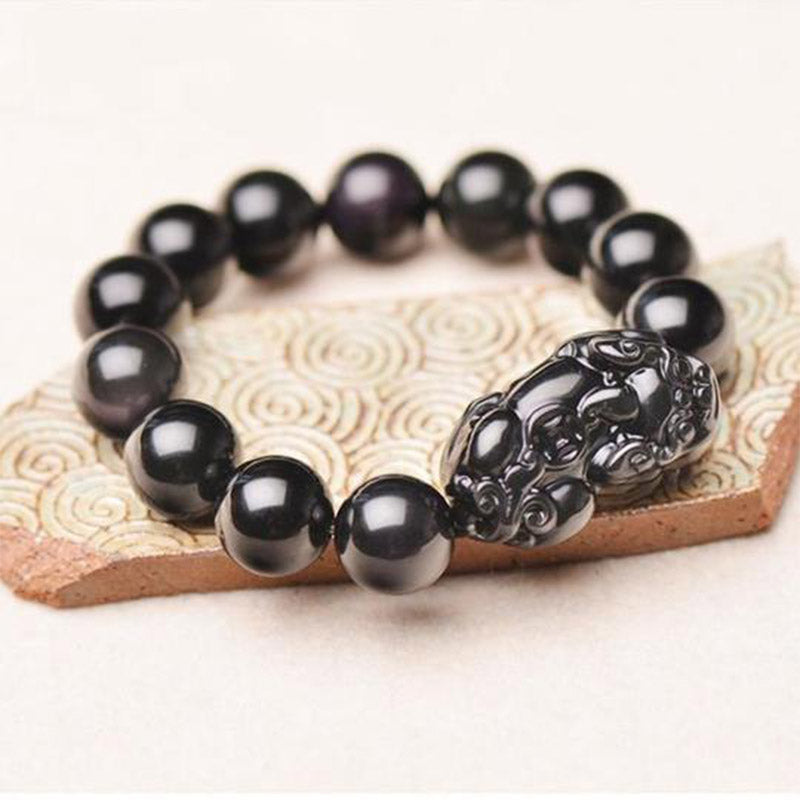 Buddha Stones FengShui PiXiu Obsidian Reichtumsarmband