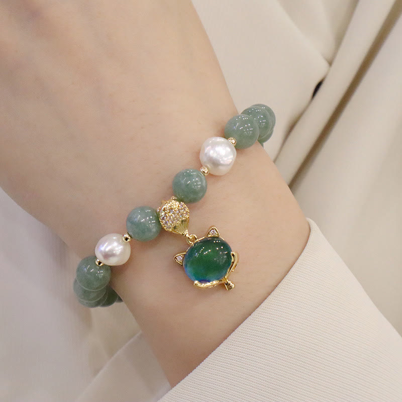 Buddha Stones Jade-Perlen-Farbwechsel-Fuchs-Charm-Glücksarmband