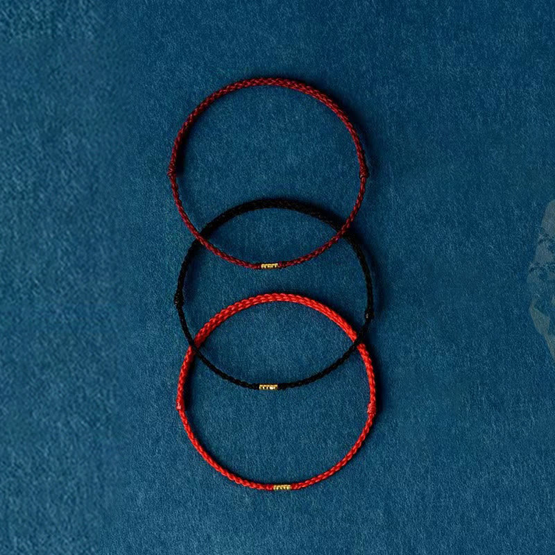 Buddha Stones 925 Sterling Silber Lucky Golden Bead Geflochtenes Armband Fußkettchen