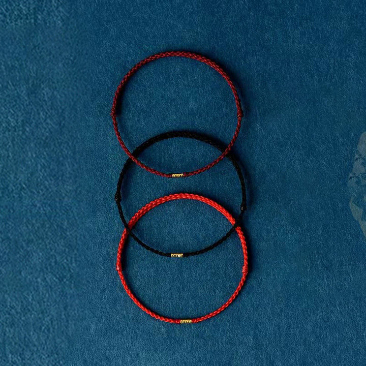 Buddha Stones 925 Sterling Silber Lucky Golden Bead Geflochtenes Armband Fußkettchen