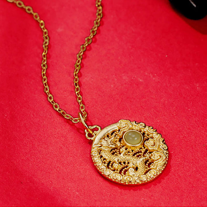 Buddha Stones 925 Sterling Silber Jahr des Drachen Glückswolken Hetian Jade eingelegter Glückskettenanhänger - image 4