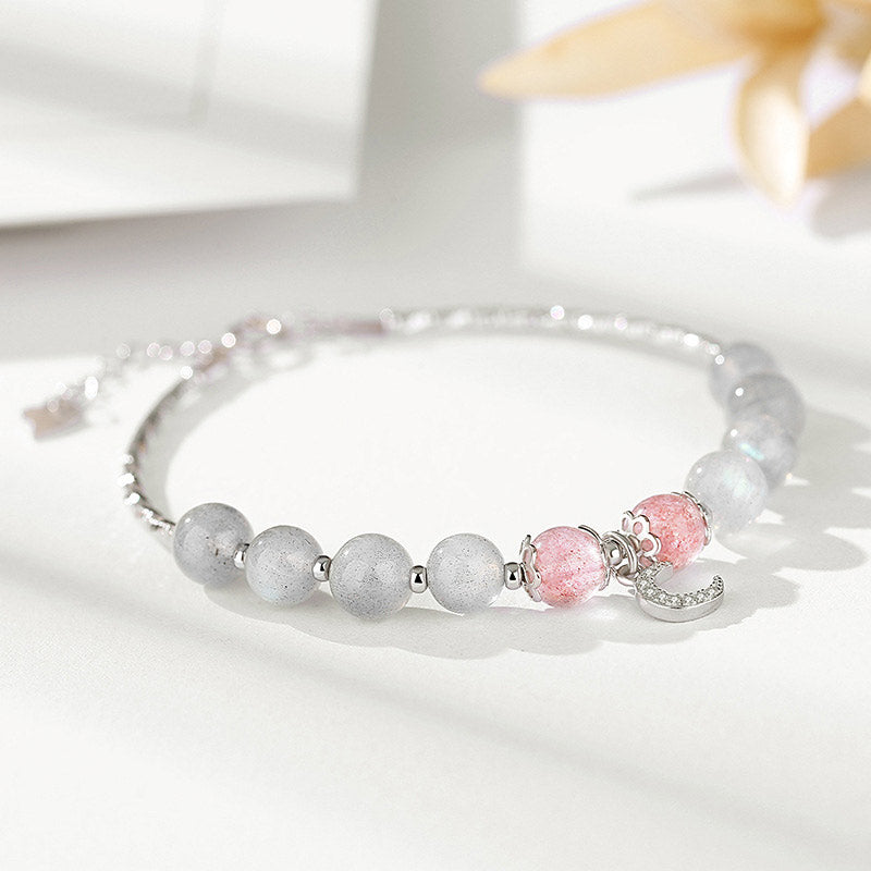 Buddha Stones Erdbeerquarz-Mondstein-Glücks-Mond-Charm-Armband - Erdbeerquarz & Mondstein - image 1