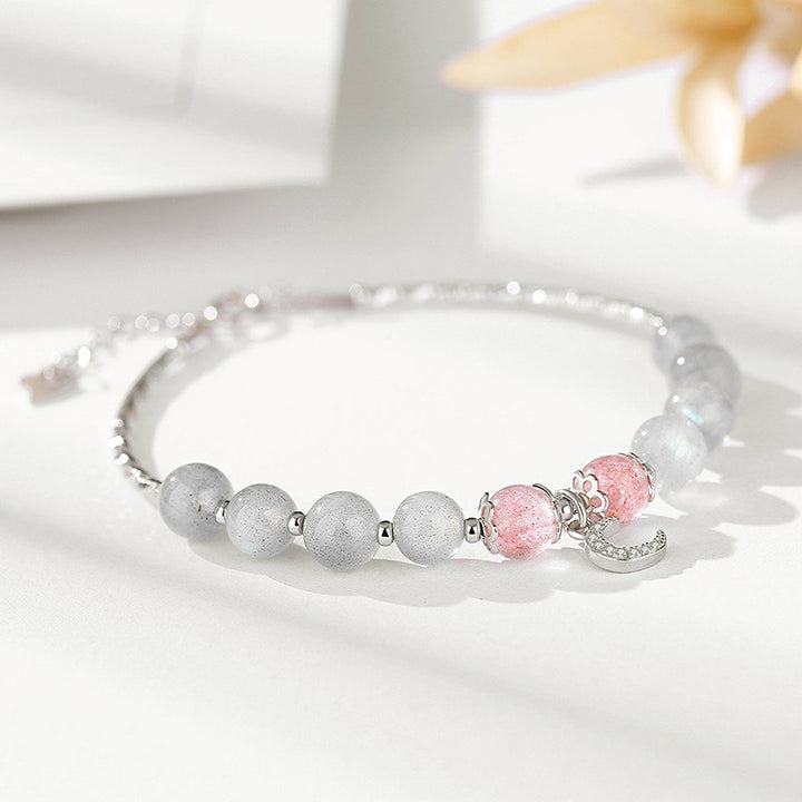 Buddha Stones Erdbeerquarz-Mondstein-Glücks-Mond-Charm-Armband - Erdbeerquarz & Mondstein - image 1