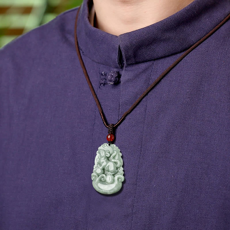Halskette mit Buddha Stonesn, natürlicher grüner Jade, 12 chinesische Sternzeichen, Glück, Wohlstand