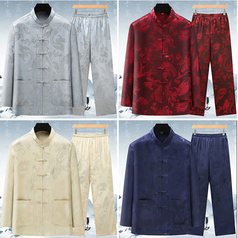 Buddha Stones Tang Anzug Männer Hanfu Chinesischer Drache Traditionelle Kleidung Kung Fu Hemd Uniform Langärmeliger Mantel Tops und Hosen Kleidung Herren Set - image 18