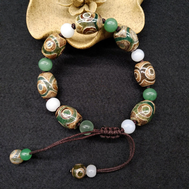 Buddha Stones Tibetisches Dreiäugiges Dzi-Perlen-Glücksschutz-Geflochtenes Armband
