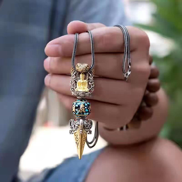 Buddha Stones, tibetischer Om Mani Padme Hum Buddha Reichtum Rotation Halskette Vajra Anhänger - Anhänger & Kette - image 4