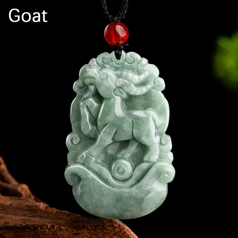 Halskette mit Buddha Stonesn, natürlicher grüner Jade, 12 chinesische Sternzeichen, Glück, Wohlstand