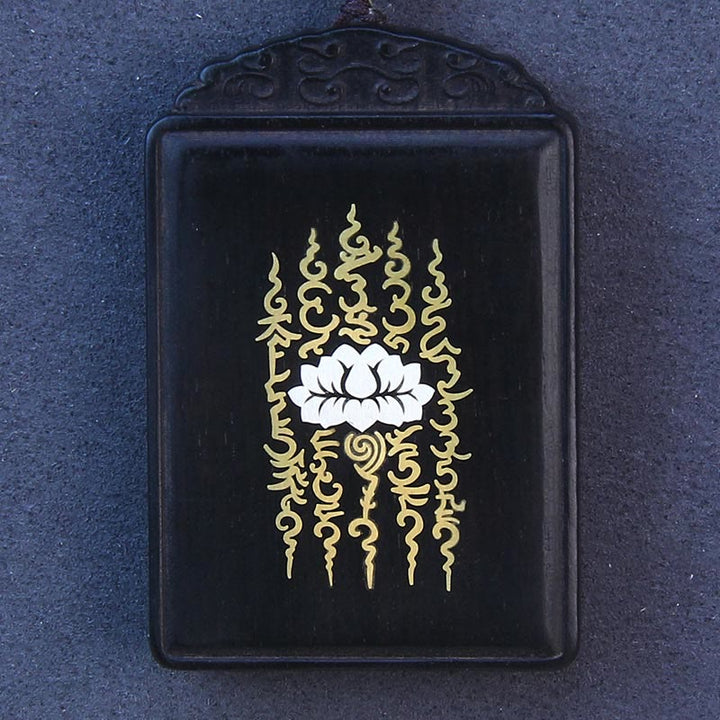 Buddha Stones 999 Sterling Silber Ebenholz Lotus eingelegter ruhiger Halskettenanhänger - image 4