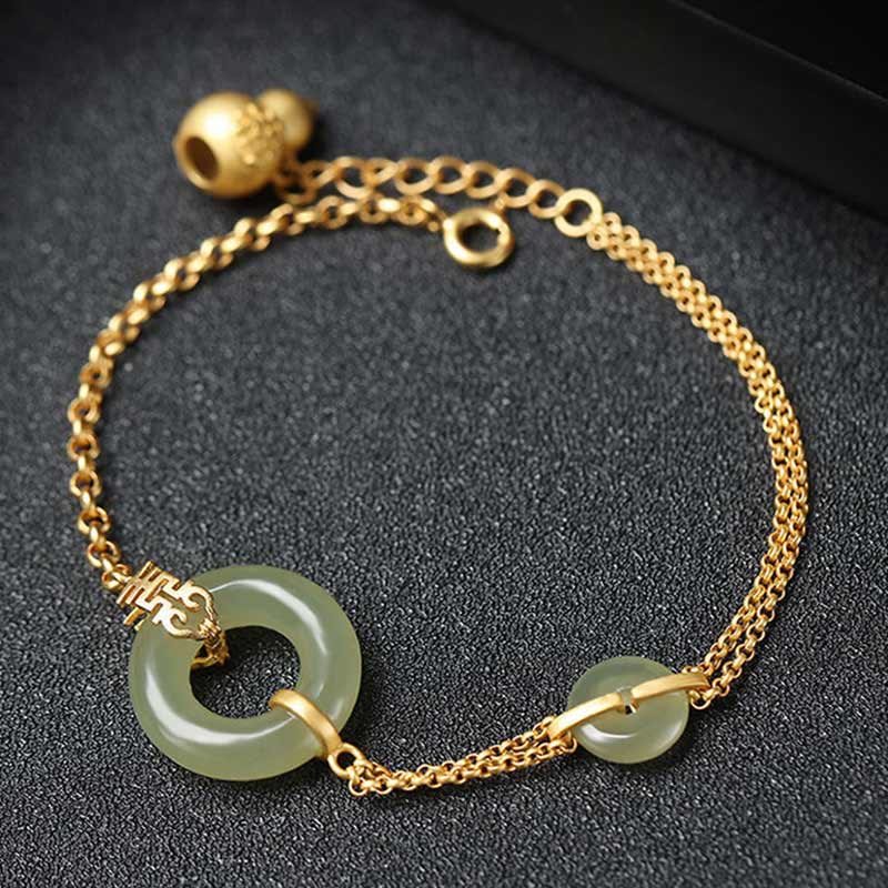 Rundes Jade-Friedensschnallen-Kürbis-Fu-Charakter-Glücksbringer-Wohlstandskettenarmband