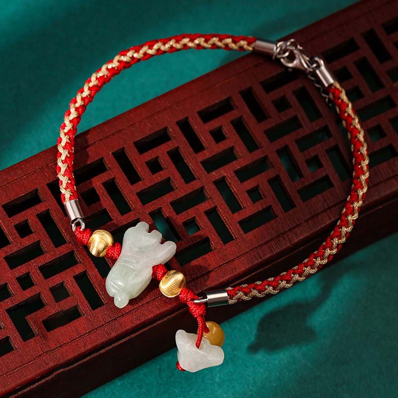 Buddha Stones, chinesisches Sternzeichen, Jade, Wohlstand, rote Schnur, Fußkettchen - Tiger (Armband/Fußkettchen Größe 19,5+4cm) - image 6