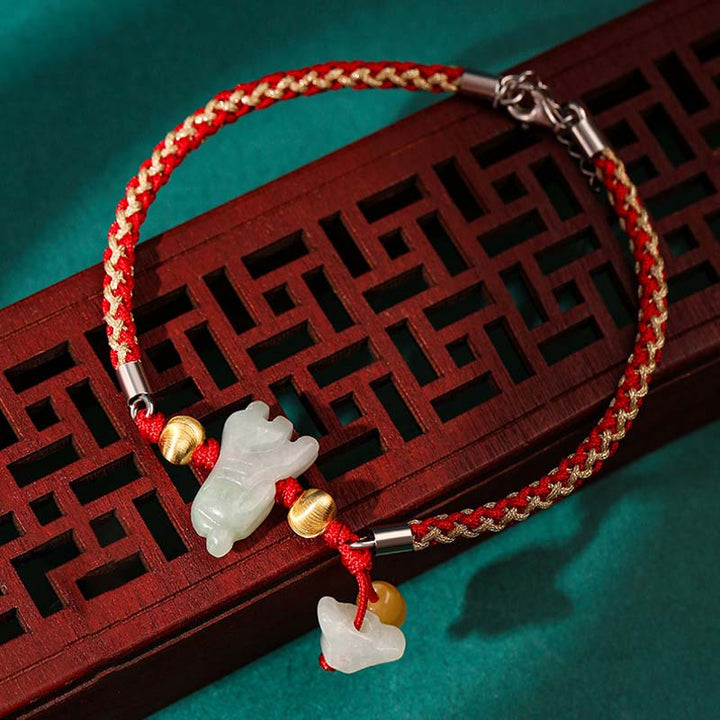 Buddha Stones, chinesisches Sternzeichen, Jade, Wohlstand, rote Schnur, Fußkettchen - Tiger (Armband/Fußkettchen Größe 19,5+4cm) - image 6