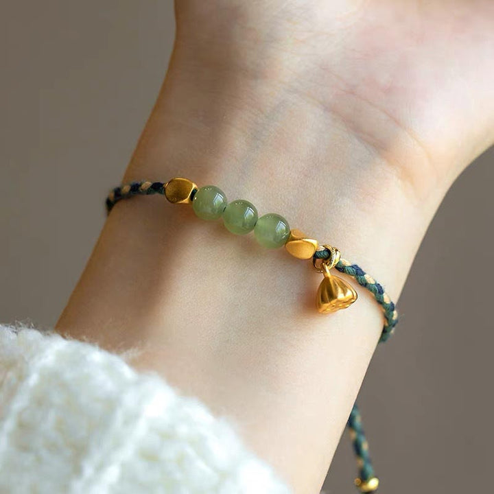 Buddha Stones Handgefertigtes geflochtenes Lotus-Charm-Armband aus hetianischer Jade