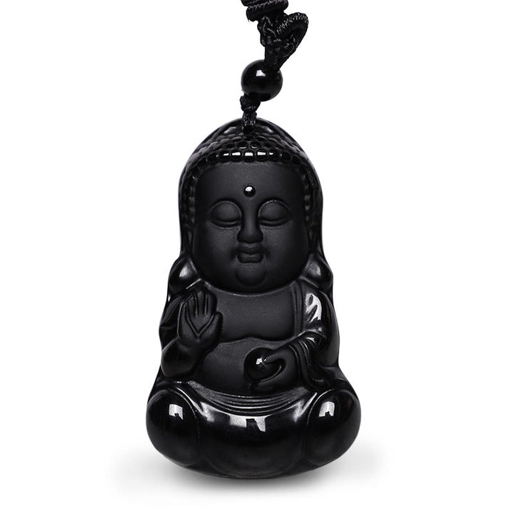 Buddha Stones, natürlicher schwarzer Obsidian-Kristall, Buddha-Stärke, Schutz, Amulett, Glücksbringer-Anhänger-Halskette - image 2