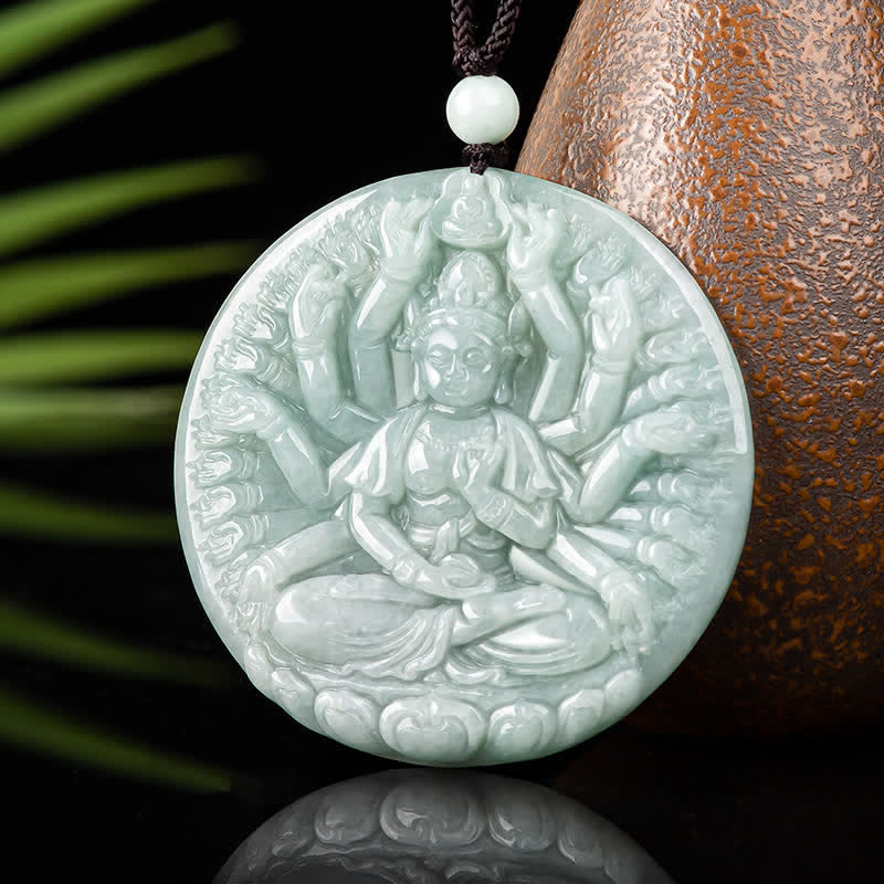 Tausendhändiger Kwan Yin Avalokitesvara-Jade-Segen-Halskettenanhänger - image 5