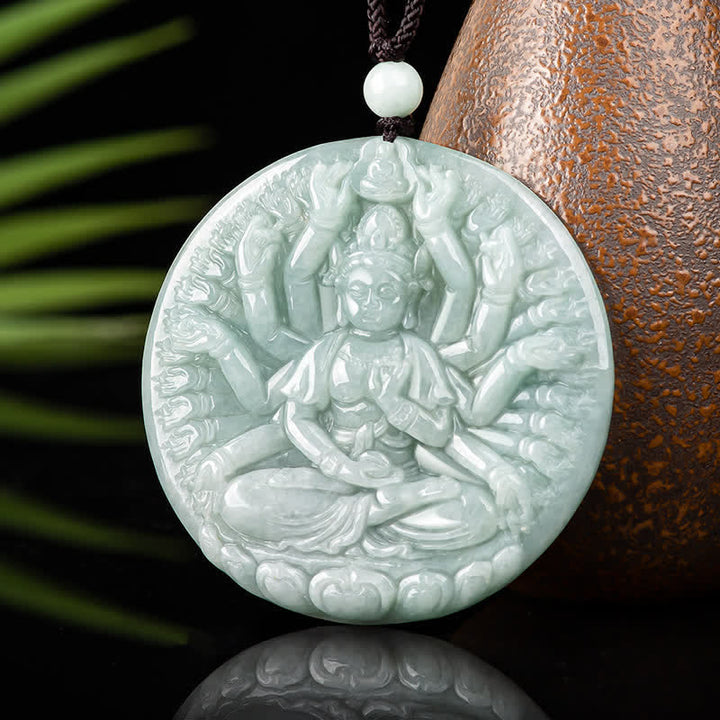 Tausendhändiger Kwan Yin Avalokitesvara-Jade-Segen-Halskettenanhänger - image 5