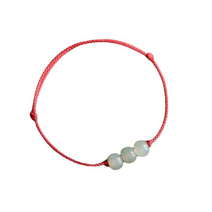 Buddha Stones Drei Perlen Jade Glück String Weave Armband