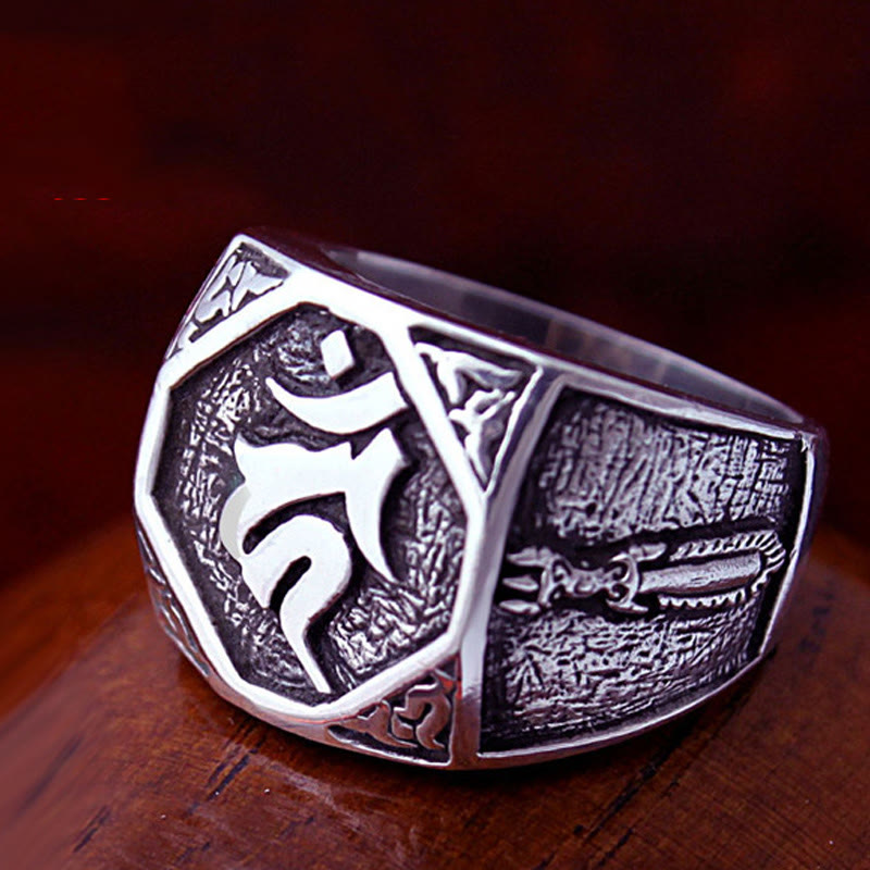 Verstellbarer Ring aus 925er-Sterlingsilber mit Buddha Stonesn, Sanskrit-Design, geschnitzter Schutz - image 16