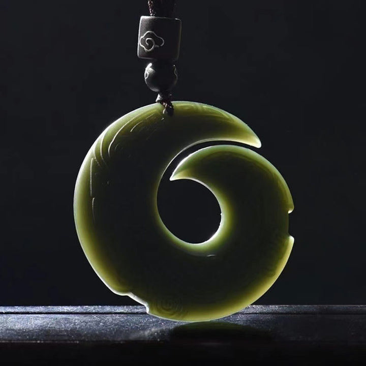 Buddha Stones One's Luck Improves Design Patern Hetian Cyan Jade Peace Buckle Luck Halskette Anhänger