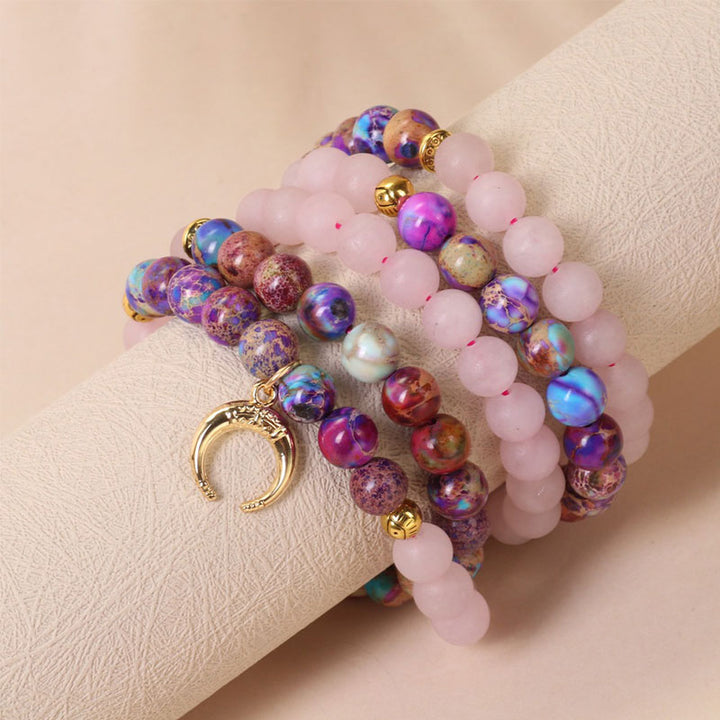 Buddha Stones 108 Perlen Miano echtes rosa Kristall-Mala-Heilarmband
