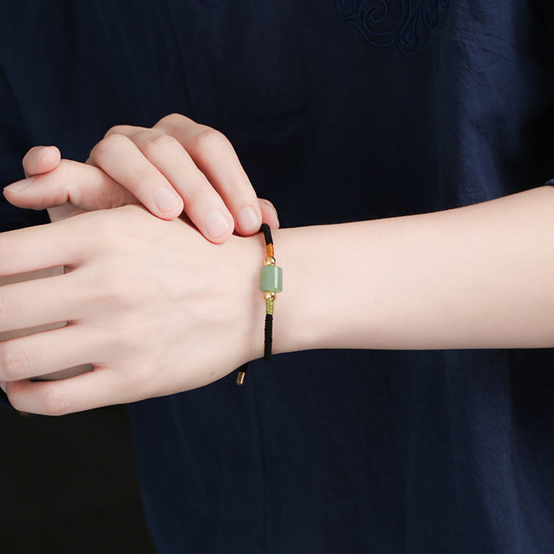 Buddha Stones Tibet Handgefertigtes grünes Aventurin- und rotes Malachit-Glücksschutz-Armband aus geflochtenem Seil