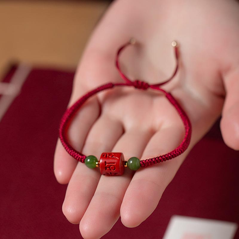 Armband aus geflochtenem Seil von Buddha Stones Tibetan Cinnabar Om Mani Padme Hum mit Gravur und Segen