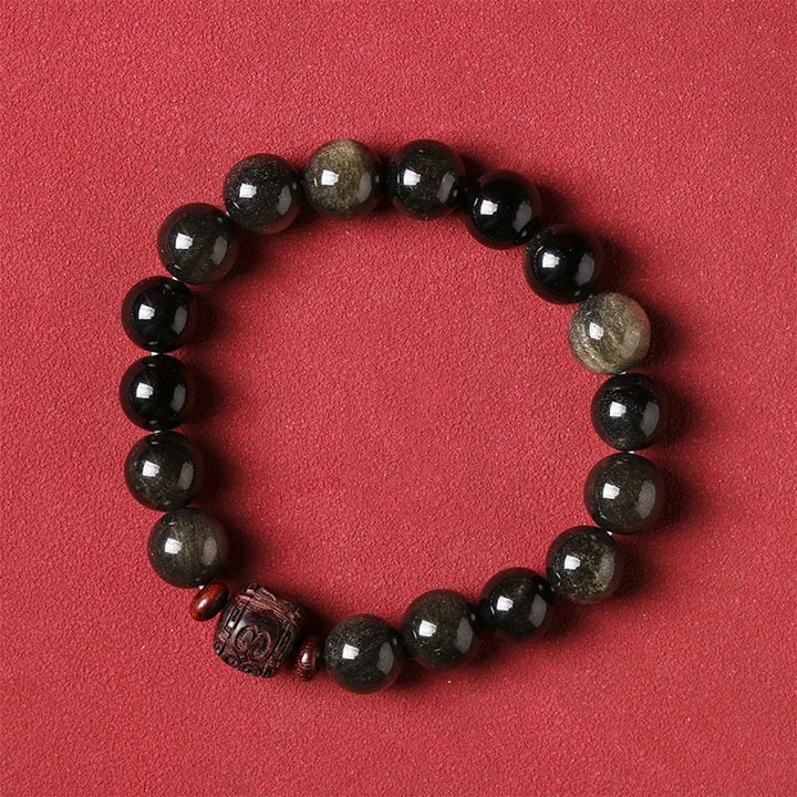 Buddha Stones, natürlicher Goldglanz-Obsidian, Regenbogen-Obsidian, Om Mani Padme Hum Fu, Charakter-Heilungsarmband