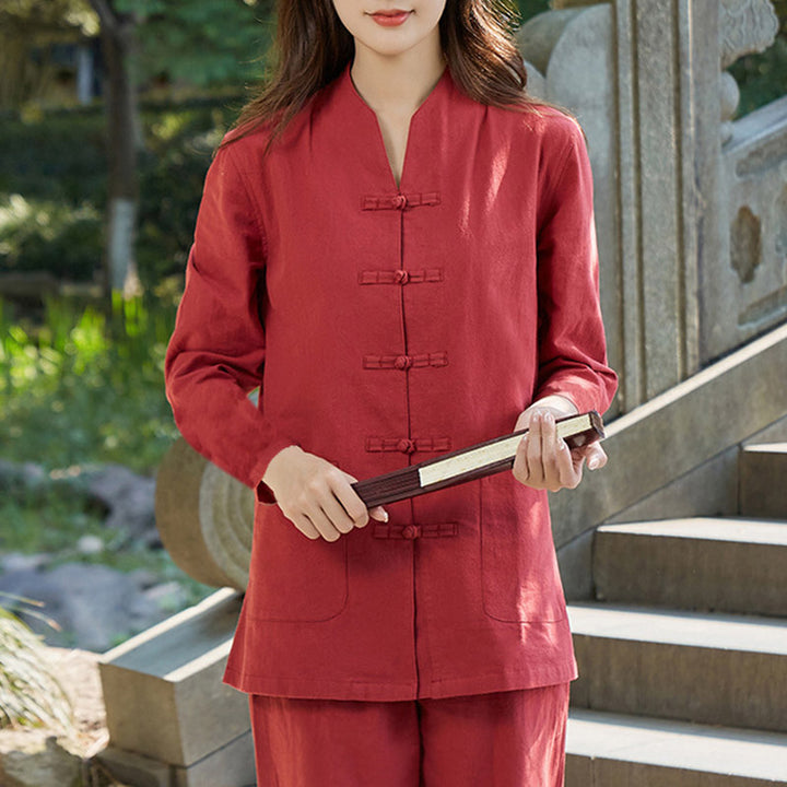 Spirituelle Zen-Praxis, Yoga, Meditation, Gebetsuniform, Baumwoll-Leinen-Kleidung, Damen-Set - Rot - US18, UK/AU22,EU50 (6XL) - image 11