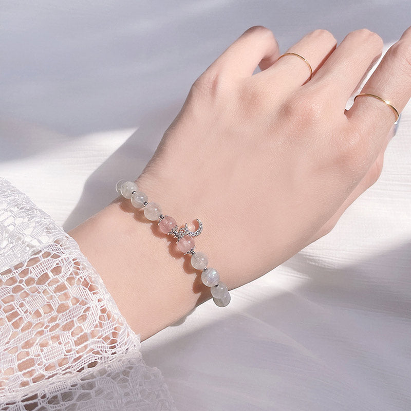 Buddha Stones Erdbeerquarz-Mondstein-Glücks-Mond-Charm-Armband - image 5