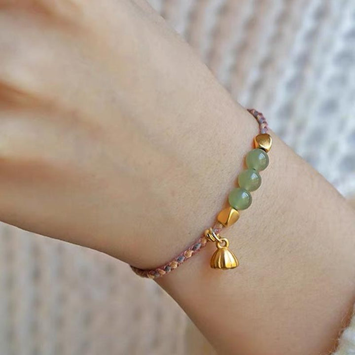 Buddha Stones Handgefertigtes geflochtenes Lotus-Charm-Armband aus hetianischer Jade