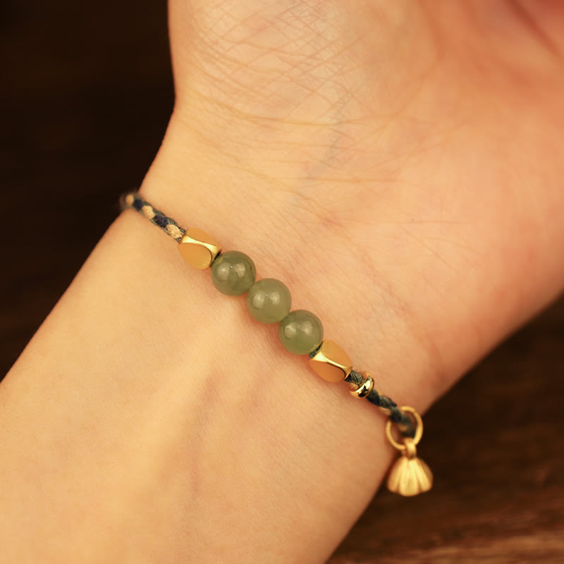 Buddha Stones Handgefertigtes geflochtenes Lotus-Charm-Armband aus hetianischer Jade