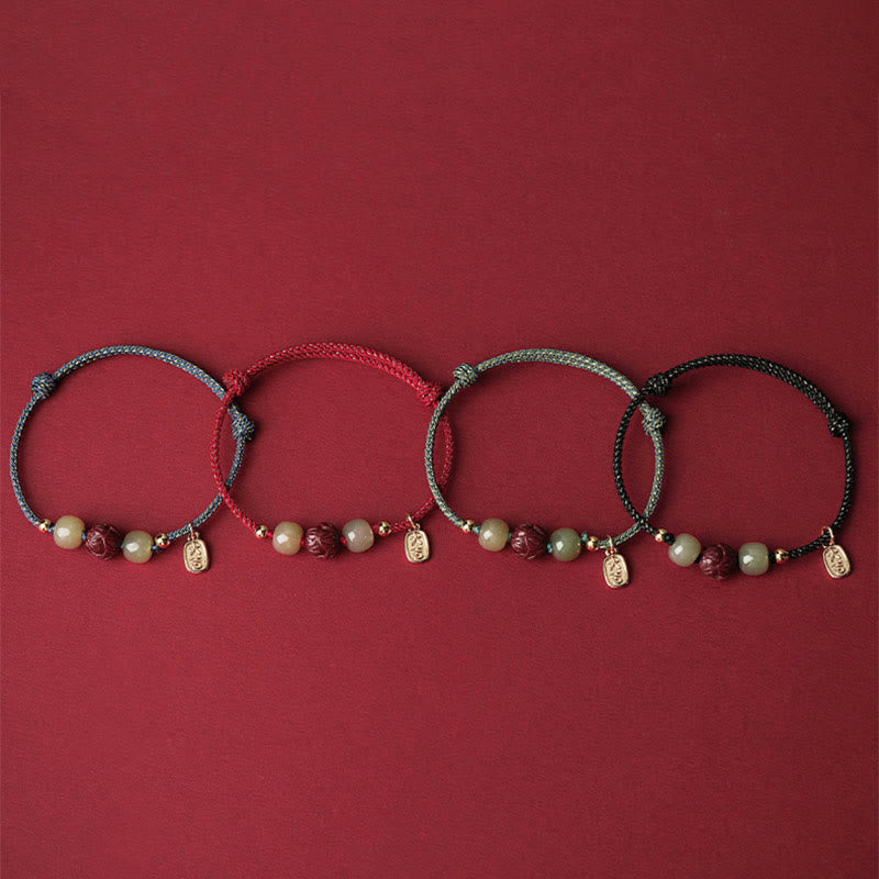 Buddha Stones 14K vergoldetes Hetian Jade Zinnober Lotus Glück handgefertigtes Seilarmband - image 13